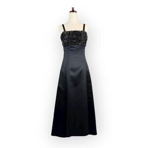 Vintage 90's Girls Ruched Flower Black Gold Formal Dress Junior 7 A-Line